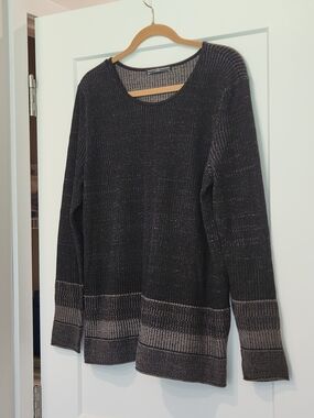 Peruvian Connection Pima Cotton Border Stripe Knit Scoop Neck Boho Sweater XL